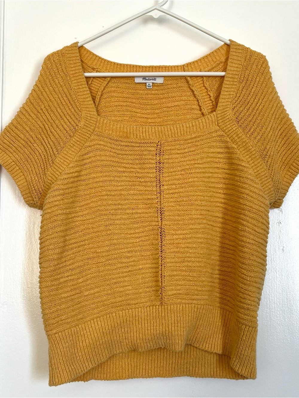 Madewell Mustard Square-Neck Short-Sleeve Knit Sweater